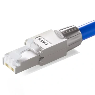 Abbildung von HB DIGITAL 1x CAT 8 RJ45 Stecker Netzwerkstecker für starre LAN Kabel Verlegekabel Ethernet werkzeuglos LSA 40 Gbit/s AWG 22 26 vollgeschirmt STP 50μ vergoldete Kontakte