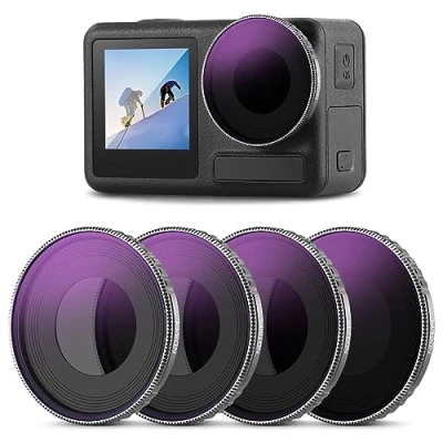 Abbildung von NEEWER ND/CPL Filter Set für Action 5 Pro (4er Pack), ND8/PL+ND16/PL+ND32/PL+ND64/PL Polfilter Kamera Zubehör, Mehrschichtiges optisches HD Glas, kompatibel mit DJI Osmo Pro/4, FL A14