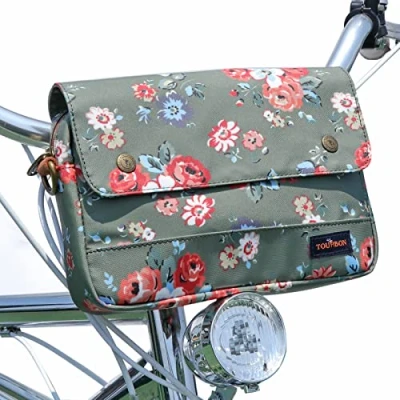 Abbildung von Tourbn wasserdichte Leinwand Fahrradtaschen Fahrradtasche Lenkertasche Blumenmuster Grün, 25 * 18 6cm (T TB193CA FL)