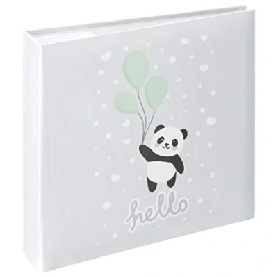 Abbildung von Hama Babyalbum Panda (Einsteckalbum für 200 Fotos im Format 10x15, Baby Fotoalbum Jungen und Mädchen, Kinderalbum mit Kinder Motiv zum Einstecken) grau