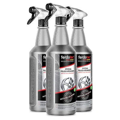 Abbildung von ferdotec® Spezial Felgenreiniger (3 x 1 L) kraftvoll und säurefrei Autofelgenreiniger mit Wirkindikator für Alufelgen, Stahlfelgen, polierte, verchromte, Matte Felgen Premium Felgenpflege