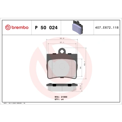 Abbildung von BREMBO P 50 024 Bremsbelagsatz exkl. Verschleißwarnkontakt ohne Zubehör MERCEDES BENZ: C Klasse Limousine, E Coupe