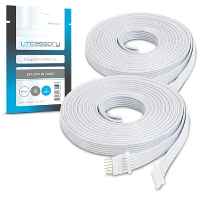 Abbildung von Litcessory Verlängerungskabel für Philips Hue Lightstrip Plus (3m, 2 Stück, Weiß MIKRO 6 POLIG V4)