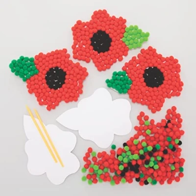 Abbildung von Baker Ross FE782 Mohnblumen Pom Bastelset 5er Pack, Selbstklebende Karte mit farbigen PomPoms zum Basteln für Kinder, Herbst Bastelaktivitäten