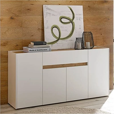 Abbildung von Lomadox Esszimmer Sideboard in weiß mit Absetzungen Wotan Eiche Nb., B/H/T: ca. 170/87/40 cm