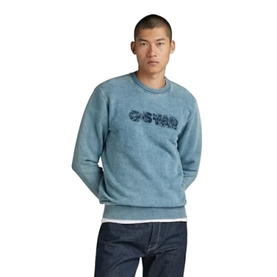 Abbildung von G Star Indigo Distressed LOGO R SW Sweatshirt, Herren, Größe: Small, Sun faded blue