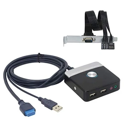 Abbildung von GELRHONR Externer PC Netzschalter, Desktop Computergehäuse Reset Schalter mit Dual USB Anschluss und Audio Ports für Zuhause, Büro, Internetcafes, 120 cm