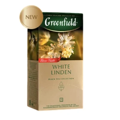 Abbildung von GREENFIELD WHITE LINDEN Schwarztee Aromatisierter Schwarzer Tee eine Mischung aus schwarzem und grünem mit aromatischem Osmanthus Brew Hot oder Iced Teebeutel 25 beutel