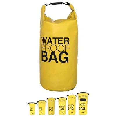 Abbildung von DonDon Dry Bag wasserdichte Tasche 2l, 5l, 10l, 15l, 20l, 30l Pack Sack Beutel mit Schultergurt gelb 5 Liter