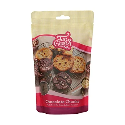 Abbildung von FunCakes Schokoladen Chunks Milch: schmackhafte backfeste Schokoladenchips zum Hinzufügen zu Kuchen, Cupcakes, Muffins oder Keksen, hergestellt aus echter belgischer Schokolade, Halal. 350 g.