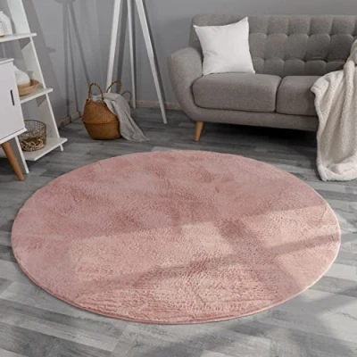 Abbildung von TT Home Wohnzimmer Teppich Hochflor Langflor Kunstfell Weich Modern Unifarben Flauschig, Farbe: Rosa Pink, Größe:100 cm Rund