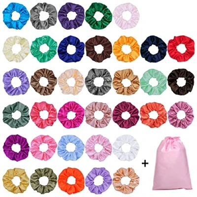 Abbildung von 40 Stück Satin Haargummis, Bunte Silk Haar Scrunchie Set, Starke Elastische Bobble Haarbänder, Einfarbig Traceless Haarseil Zubehör Für Frauen Mädchen Pferdeschwanz Halter, Farben