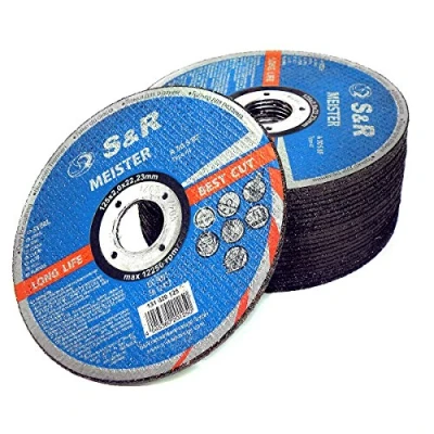 Abbildung von S&amp;R Trennscheiben für Metall, Stahl 125 x 2,0 22,23 mm, A30 S BF, 25 tlg Set, Hochleistungs Elektrokorund Korn, 2 fach Fiberglas Verstärkung, zertifizierte Profi Flexscheiben Winkelschleifer