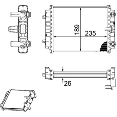 Abbildung von MAHLE ORIGINAL CR 913 000P Kühler, Motorkühlung 235 189 26 Kühlrippen gelötet AUDI: A5 B8 Sportback, Coupe, A4 Avant
