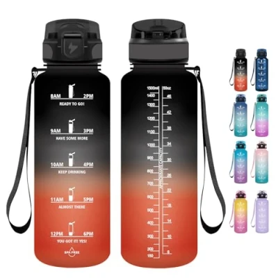 Abbildung von Grsta Trinkflasche 1.5L Sport BPA Frei, mit Strohhalm, Kohlensäure Geeignet, Wasserflasche für Fitness, Gym, Fahrrad, Camping und Schule