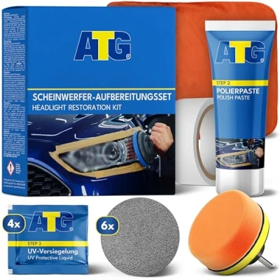 Abbildung von ATG® Scheinwerfer Aufbereitung Set Universal Auto Polierset für matte &amp; blinde aus Kunststoff Schnelle einfache Reparatur