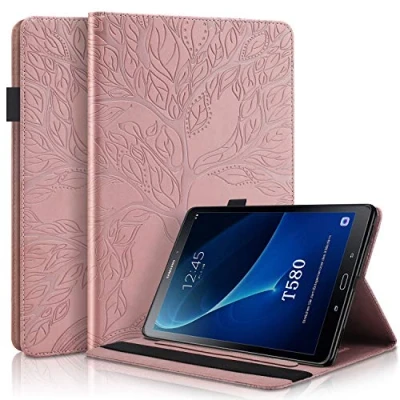 Abbildung von Succtop Hülle Samsung Galaxy Tab A Schutzhülle PU Leder Taschehülle Flip Brieftasche Stand Tablet mit Kartenschlitz Stifthalter für 2016 10.1 Zoll SM T580 / T585 Roségold