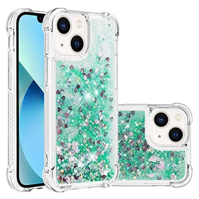Abbildung von KBIKO zxl Kompatibel mit Glitzer Hülle für iPhone 13 Handyhülle Durchsichtig TPU Silikon Cover Erhöhte Kanten Flüssigkeit Treibsand Schutzhülle 6.1 Zoll.Green YBL