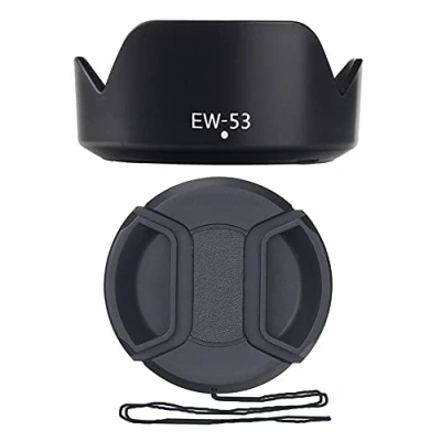 Abbildung von 49 mm Objektivdeckel vorne und EW 53 Haube für Canon M50 M100 M6 mit EF M 1545 ist STM, S 35 f/2.8 STM Objektiv, ersetzt (1 Kappe + 1 Haube)