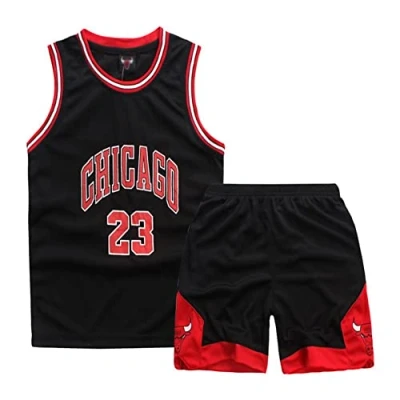 Abbildung von ISOVNUS Geek UP Kleine Jungen 2er Set Basketball Trainings Ärmellos Trikot und Hose, Little Boys Training Jersey (3 4 Jahre, S, Schwarz)