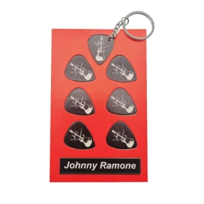 Abbildung von Johnny Ramone (Ramones) Gitarrenplektrum Geschenkset 6 Künstlerplektren 1 Künstler Schlüsselanhänger