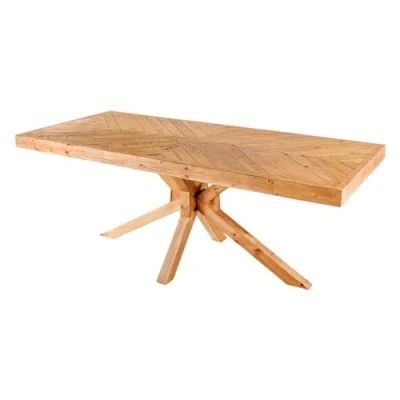 Abbildung von Riess Ambiente Massivholz Esstisch MOSAIK 200cm Natur Pinienholz recycelt Sterngestell Esszimmertisch Holztisch Küchentisch Fischgräten Design