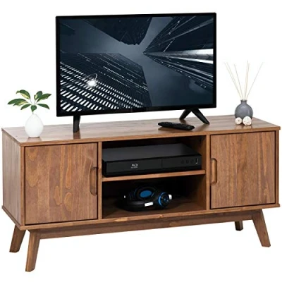 Abbildung von IDIMEX TV Lowboard Tivoli im skandinavischen Design, Fernsehtisch Fernsehschrank nordischer Stil, aus massiver Kiefer, 2 Türen, in Kastanienfarben lackiert