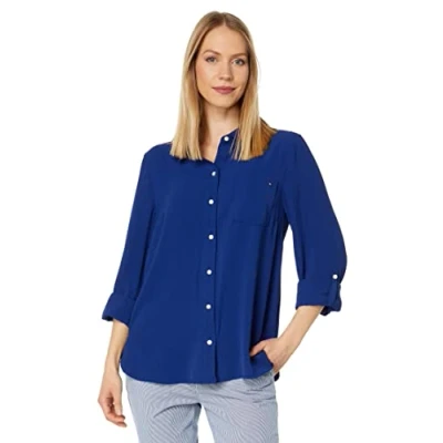 Abbildung von Tommy Hilfiger Damen J2hm7530 dse M Hemd mit Button Down Kragen, Blau (Deep Sea), Mittel