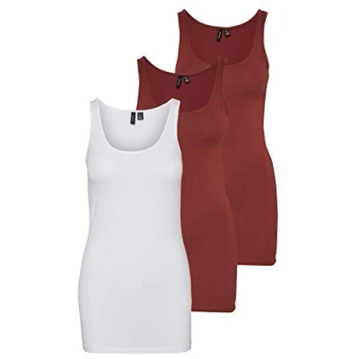 Abbildung von VERO MODA Damen VMMAXI My Soft Long Tank TOP GA 3er Pack 10229554, Bright White/Sable &amp; Sable, XL