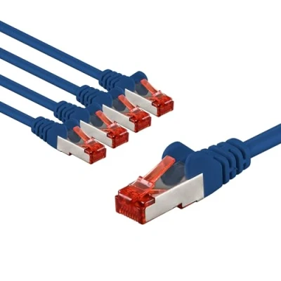 Abbildung von goobay 65967 CAT6 Netzwerkkabel im 5er Set/Patchkabel geschirmt S/FTP/CU Ethernet Kabel, PiMF, LSZH/Cat 6 Kabel mit 10Gbits / Blau 5x 2m