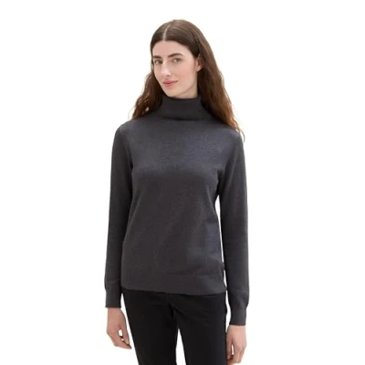 Abbildung von TOM Tailor Basic Rollkragen Strickpullover, Damen, Größe: 3XL, Evident anthracite melange