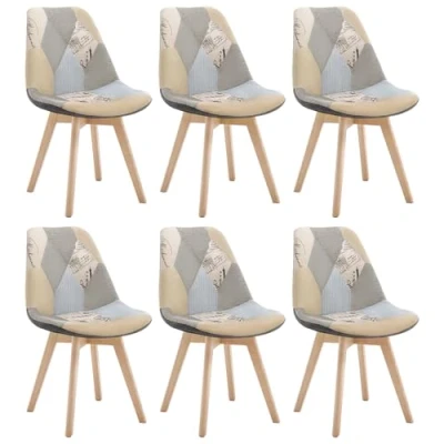 Abbildung von WOLTU 6 x Esszimmerstühle 6er Set Esszimmerstuhl Design Stuhl Küchenstuhl Holz Leinen Grau+Khaki BH29pw