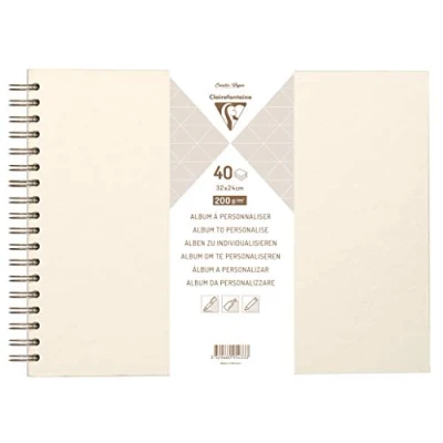 Abbildung von Clairefontaine 95433C Album DIY zum Personalisieren, 40 Blatt weiß 200g im Format 32x24 cm, fester Umschlag, Elfenbeinperlmutt, 1 Stück