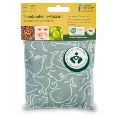 Abbildung von GRÜNSPECHT Traubenkern Kissen 12x12cm, Wärmekissen für Babys &amp; Kleinkinder, bei Blähungen Bauchschmerzen, Tiere Frosty grün (152 V7)