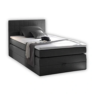 Abbildung von Stella Trading HAWAII 2 Boxspringbett 120x200 mit Bettkasten, Anthrazit Bequemes Bett 7 Zonen Federkern Matratze H2 H3 &amp; Komfortschaum Topper 121 x 107 209 cm (B/H/T)