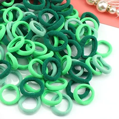 Abbildung von 100 Stück Elastisch Haargummis Klein, Baby Haargummis, Soft Baumwolle Mini Haarband, Ohne Metall Pferdeschwanz Inhaber Perfekt für Kinder, Babys, kleine Mädchen, Grün