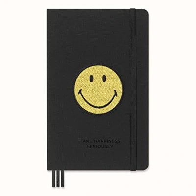 Abbildung von Moleskine Positivity in Motion, Undatiertes Tagebuch, Limitierte Edition, Smiley Journal mit Hardcover und Elastikverschluss, Großformat 13 x 21, Farbe Schwarz