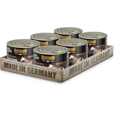 Abbildung von BELCANDO Single Protein Nassfutter für Hunde, Pferd, 6X 200g Dose, sortenreines Hundefutter nass, alle Rassen, Made in Germany