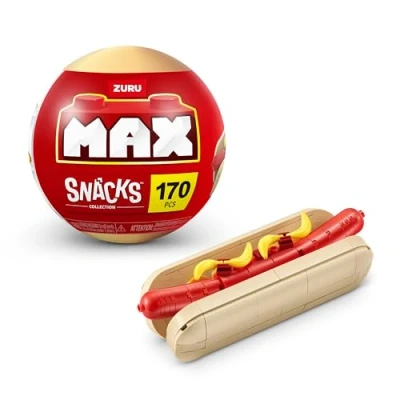 Abbildung von MAX Premium Snacks Bausteine,Hotdog(bis zu 200 Teile, 6 zum Sammeln). Bausteine für Teenager, Erwachsene und Sammler. Baue, sammle präsentiere deine Sammlung an leckeren Snacks!