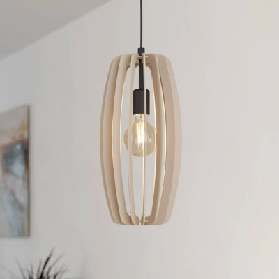 Abbildung von Eglo 900502 Hängeleuchte BAJAZZARA Holz grau E27 1X40W H:110cm Ø26cm dimmbar