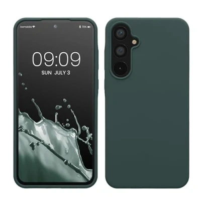 Abbildung von kwmobile Hülle kompatibel mit Samsung Galaxy A55 5G Silikon Handy Case Handyhülle weiche Oberfläche kabelloses Laden Blaugrün