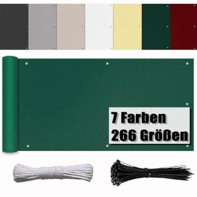 Abbildung von Ufamiluk balkonumrandung 85x500cm fest meterware Tuch Fuer den Balkon UV Schutz Windschutz für die Seite Garten Zaun Terrassen Dunkelgrün