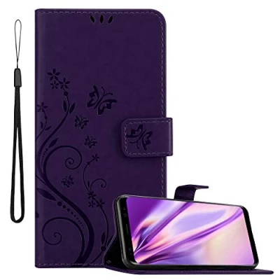 Abbildung von Cadorabo Hülle kompatibel mit Samsung Galaxy S8 Blumen Design aus Premium Kunst Leder Flip Klappbare Stoßfeste Magnetische [Standfunktion] [Kartenfächern] Cover für Tasche in Lila