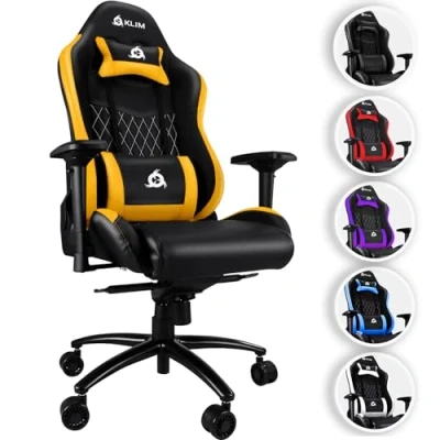 Abbildung von KLIM Esports Gaming Stuhl Lila NEU Mit Lenden und Nackenstütze Verstellbar Sessel Ergonomisch PC Kunstleder Premium Materialien Gamer Chair Gelb
