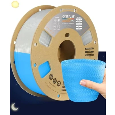 Abbildung von OVERTURE TPU Filament 1.75 mm, Hohe Geschwindigkeit 3D Drucker Filament, 95A 1kg Spule (2.2 lbs) Super Speedy für High Speed (Leuchtblau)