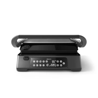 Abbildung von Philips Kontaktgrill 7000 Series HD6307/70 mit digitaler Temperatureinstellung, 2200 W, 8 voreingestellten Funktionen, und verstellbaren, abnehmbaren Platten