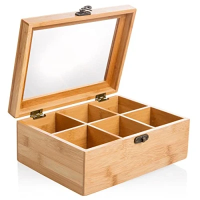 Abbildung von wenco 555128 Teebox, 6 Fächern, Teeaufbewahrung aus Bambus, Teebeutel Organizer, 175 Grams, Hellbraun