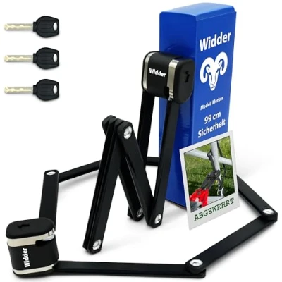 Abbildung von Widder Faltschloss Fahrrad [sicherer Titan Stahl Level 15] Fahrradschloss hohe Sicherheit, 99cm lang 3 Schlüssel Halterung für &amp; E Bike