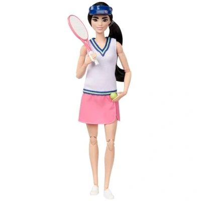Abbildung von Barbie Stehpuppe Made to Move Tennisspielerin mit Schläger und Ball Puppe mi