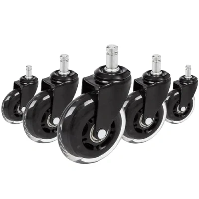 Abbildung von hjh OFFICE 729404 Bürostuhlrollen ROLO SKATE Schwarz/Transparent 5 x Hartbodenrollen 11 mm 75 ohne Bremse